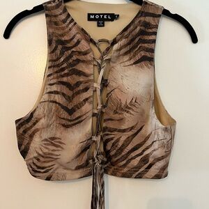 Motel rocks cropped tie front animal print top